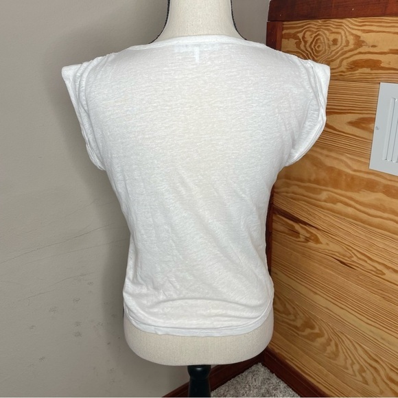 Frame White 100% Linen Short Cuffed Cap Sleeve Tee T-Shirt Top Extra Small - Picture 4 of 11